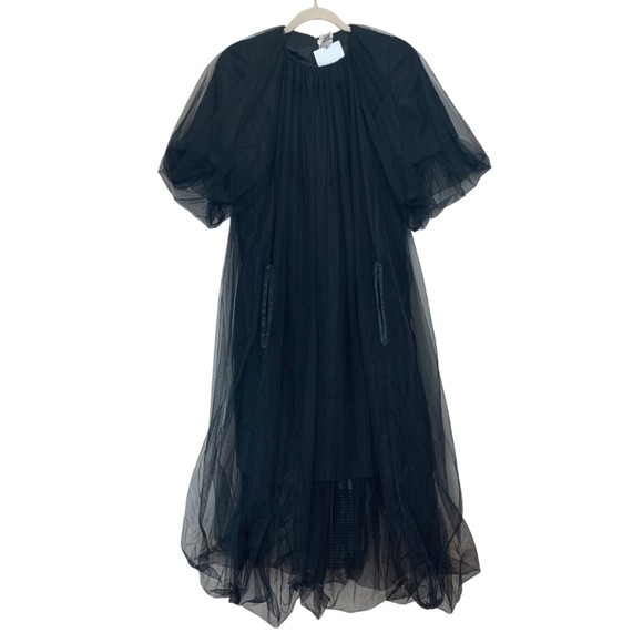 NWT Noir Kei Ninomiya Women's Black Tulle Overlay Wool Shift Dress Size Small - Picture 2 of 16
